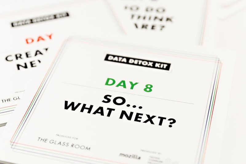 Close up of sections eight and seven of the Data Detox Kit, laid out and stacked