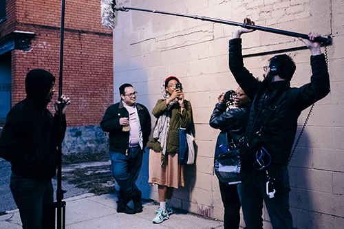 Crew of Riding With Aunt D. Dot preparing for a shot