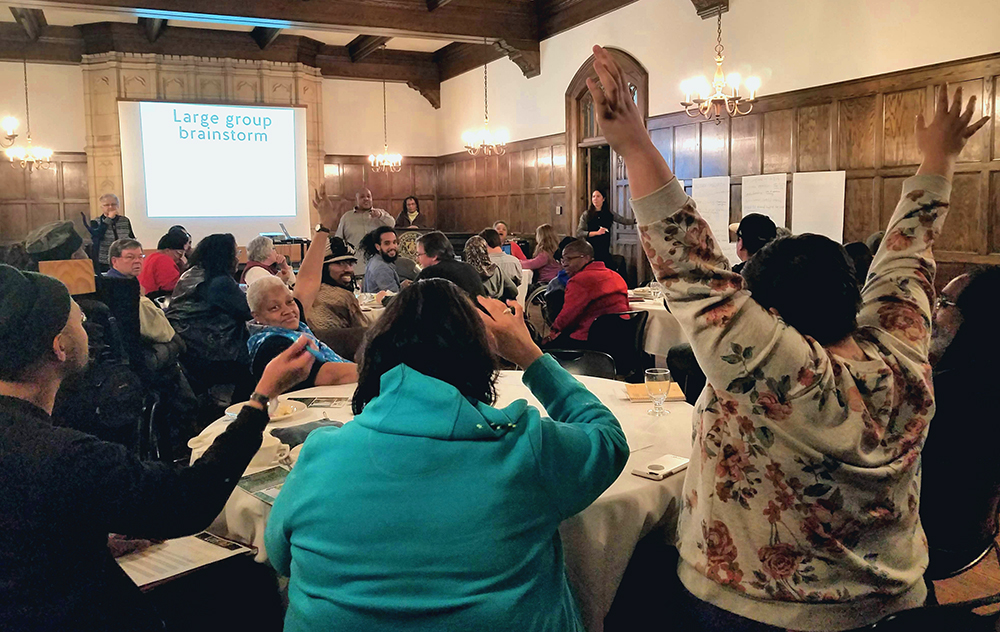 Large group brainstorming exercise at a Detroit funders gathering